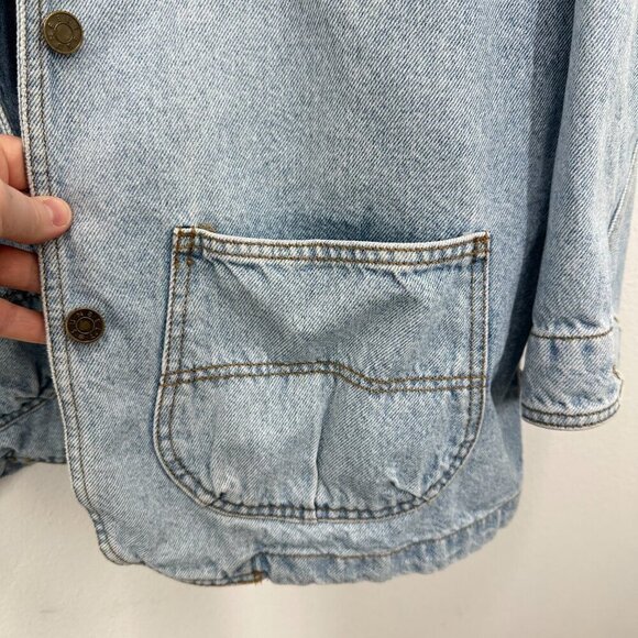 Vintage 90s Women's‎ Size XL Denim Trench Chore Coat Light Wash Contrast Collar - Picture 7 of 10